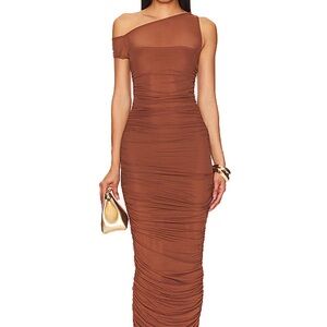 Elegant Brown One-Shoulder Dress